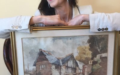 Pandora Mather-Lees with Painting by artist Paul Whalley